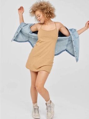 aerie OFFLINE Athleisure Hold Me Up Tan Tank Mini Dress